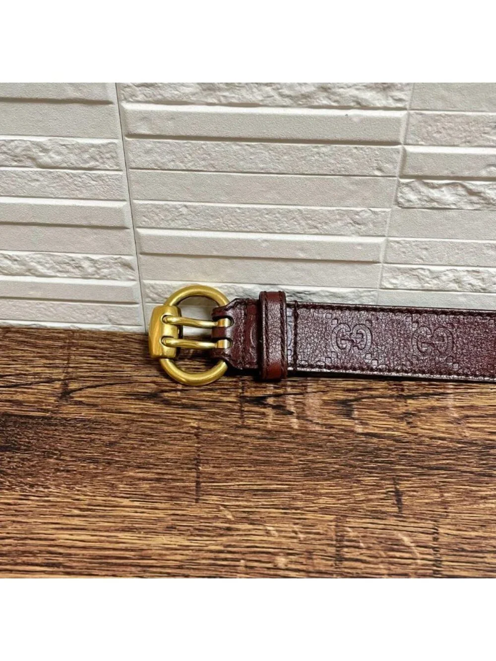 Gucci GG Guccissima Buckle Belt Gold Leather Bordeaux